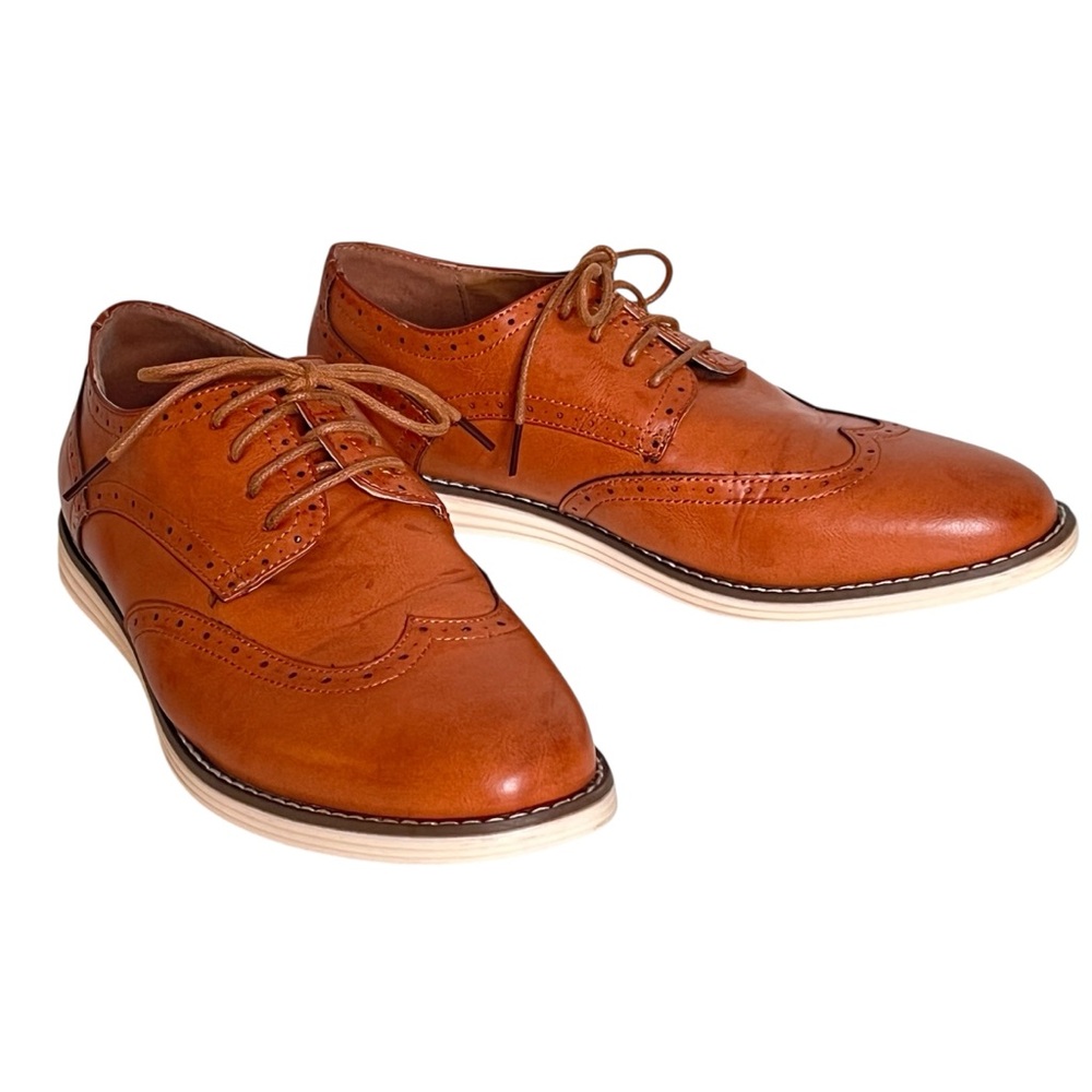 Vostey Milan Cognac Brown Leather Saddle Oxford Lace Up Casual Shoes Mens Size 9
